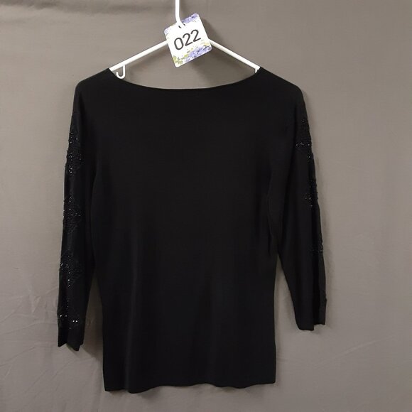 Loulou Woman's Blouse Size XL Pullover, Black, Beaded, 3/4 Sleeve, Round Neck - Picture 2 of 7